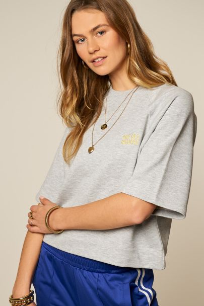 Lichtgrijze sweater met korte mouwen "Rue des rosiers"