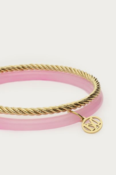Ensemble de bracelets joncs fins rose p&acirc;le