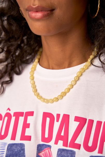 Collier jaune pâle avec petites perles fantaisie 