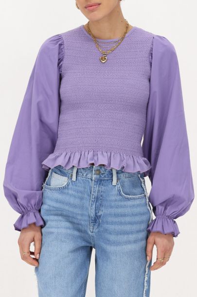 Lila smock top met ruffles