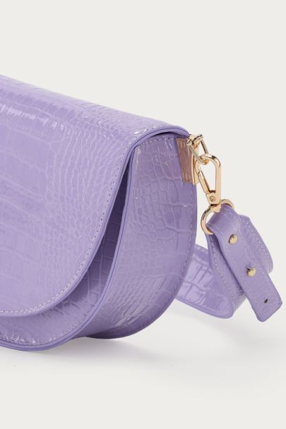 Purple half round shoulder bag with crocoprint