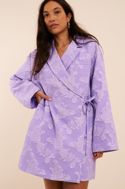 Robe blazer en jacquard oversize lilas avec nœud