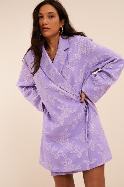 Robe blazer en jacquard oversize lilas avec nœud