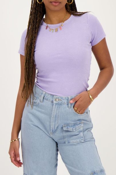 Lilac rib top with short sleeves