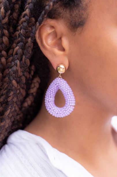 Lilac statement earrings with rhinestones
