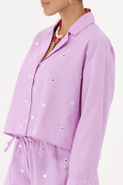 Lila gestreepte blouse met spiegeltjes