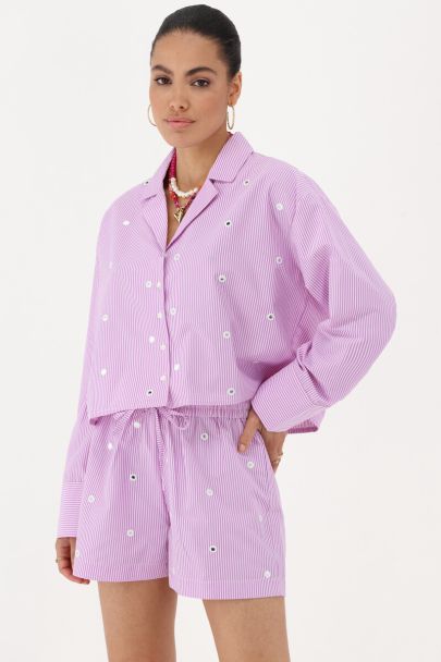 Lila gestreepte blouse met spiegeltjes