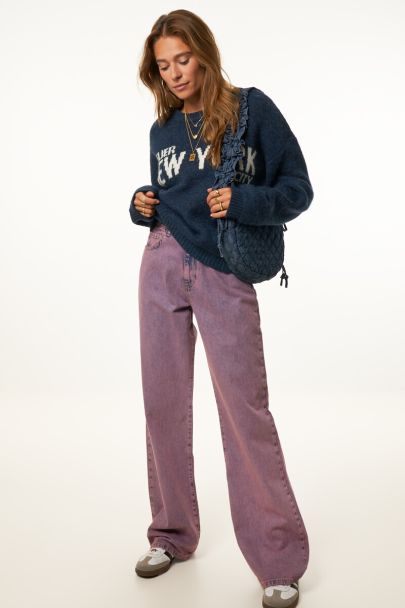 Lila wide leg jeans in verwassen look