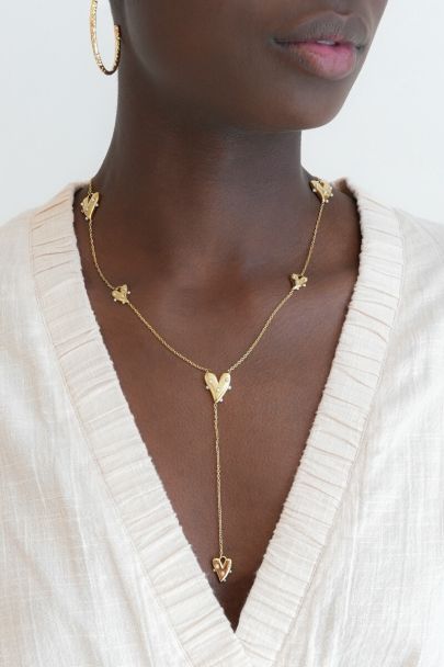 Long necklace with hearts & faux pearls