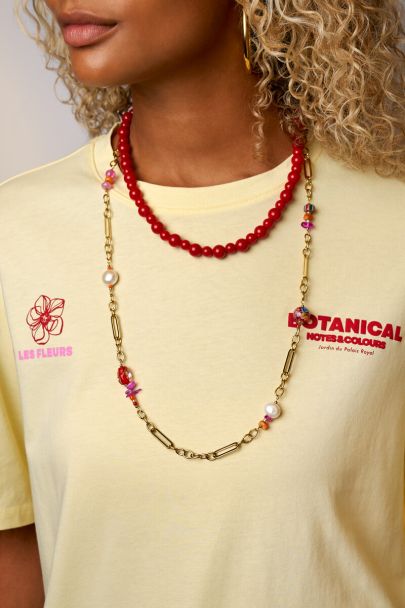 Long necklace with multicoloured beads & freshwater pearls