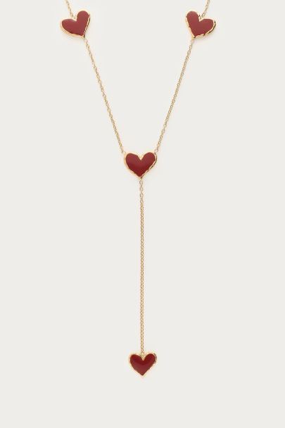 Long necklace y-shape with red hearts
