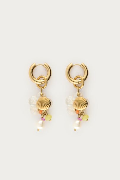 Mer earrings white beads & shell