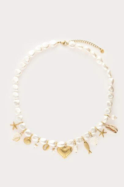 Mer imitatieparel ketting met charms