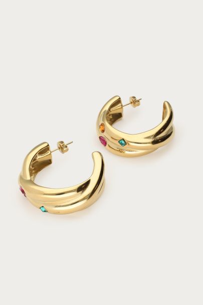 Midnight double hoop earrings with colourful rhinestones