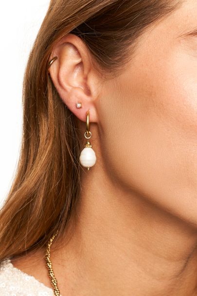 Midnight hoop earrings with freshwater pearls
