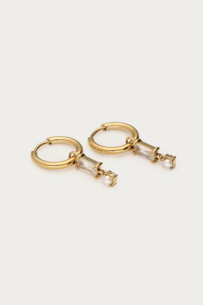 Midnight mini hoop earrings with rhinestone and faux pearls