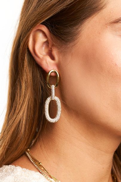 Midnight oval drop earrings with rhinestones