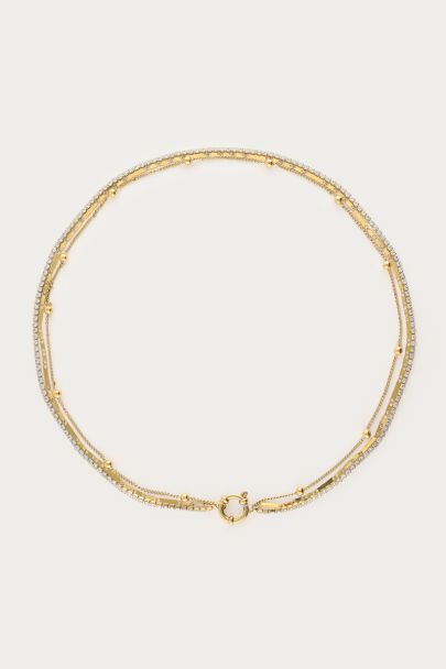 Midnight driedubbele ketting met strass
