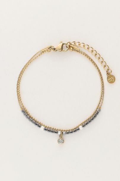 Minimalistische dubbele armband met kraaltjes & strass