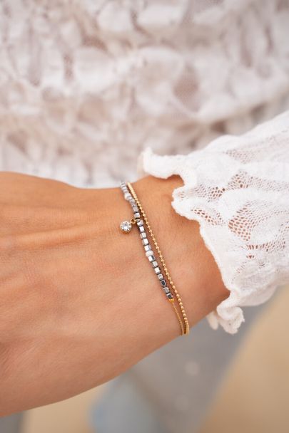 Minimalistische dubbele armband met kraaltjes & strass