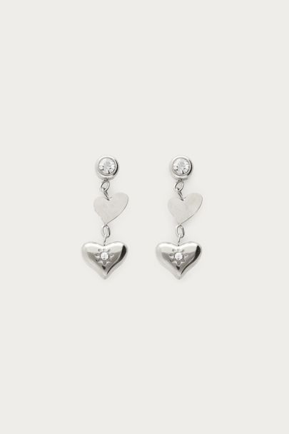 Minimalist drop earrings with hearts and rhinestones