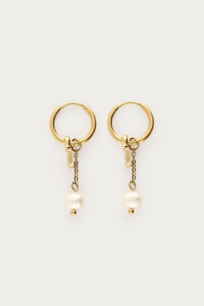 Minimalist hoop earrings with faux pearl and rhinestones