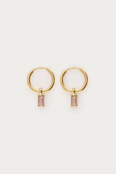 Minimalist hoop earrings with square light pink rhinestones