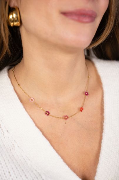 Sunrocks minimalistische ketting met roze bloemetjes