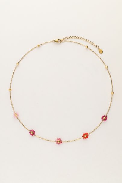 Sunrocks minimalistische ketting met roze bloemetjes
