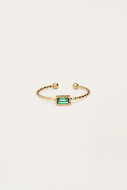 Minimalist ring with square green rhinestone