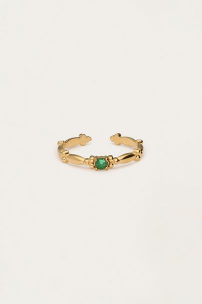 Minimalist vintage ring with green rhinestone