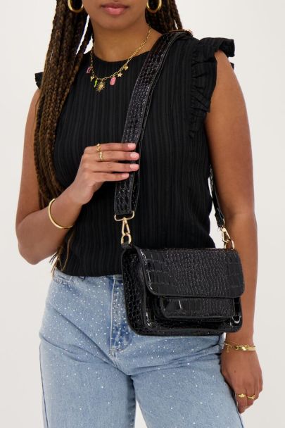 Black shoulder bag with croco print