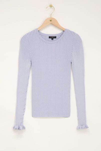 Light blue sweater with stripes & ruffled sleeves