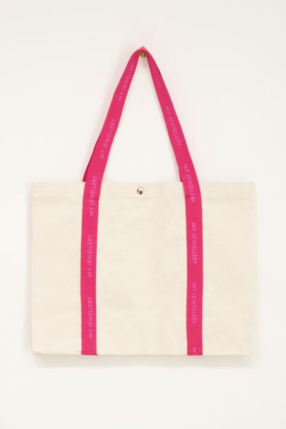 Beige tote bag with pink shoulder strap1 | My Jewellery