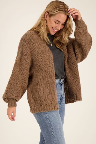 Taupe chunky knit cardigan