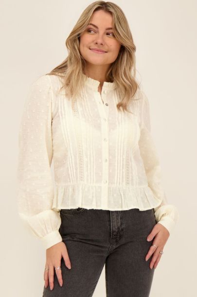 White jacquard blouse with ruffles
