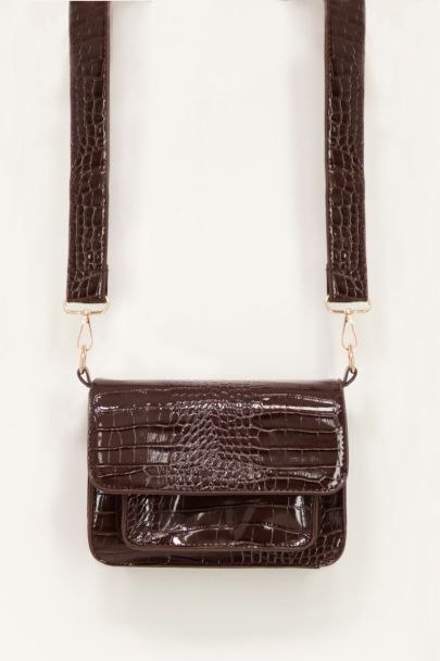 Dark brown crocodile print shoulder bag