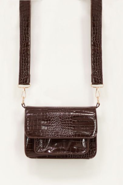 Sac à bandoulière marron foncé à motif croco