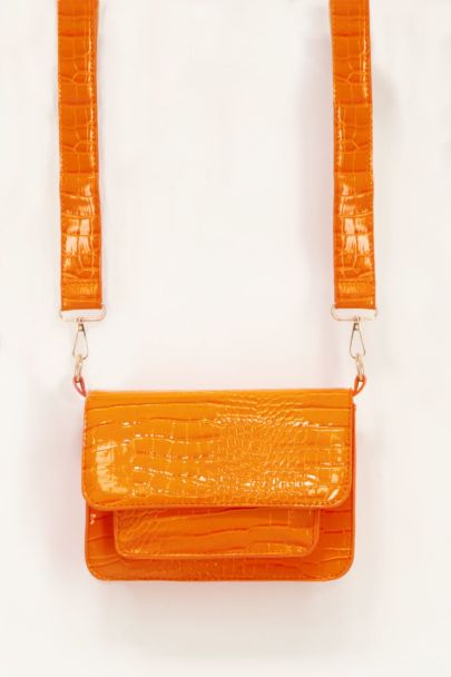 Orange crocodile print shoulder bag
