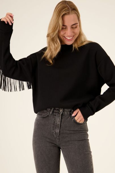 Black fringed sweater with studs 