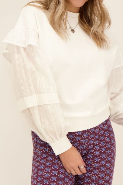 Pull blanc à manches en tissé