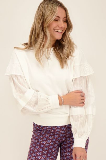 Pull blanc à manches en tissé
