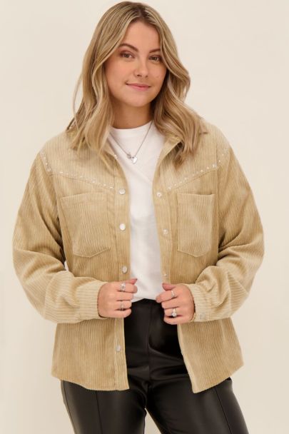 Beige Rippjacke mit Brusttaschen