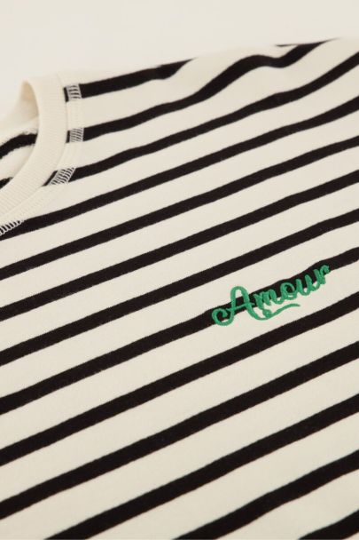 Black striped top with amour embroidery