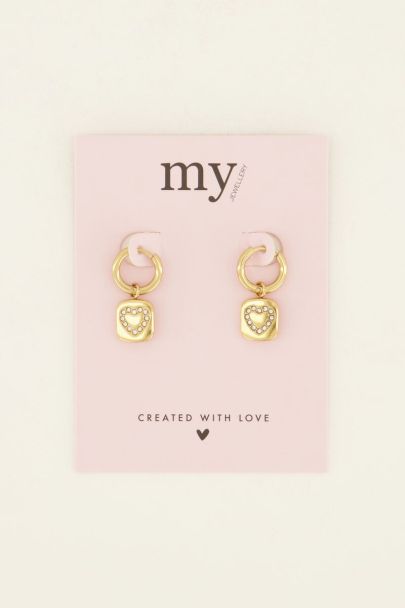 Oorringen met vierkantje & strass hart | My Jewellery