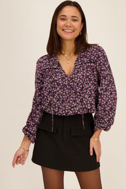 Paarse blouse met bladprint
