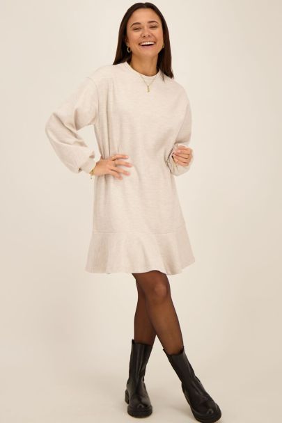 Beige sweater dress with ruffles