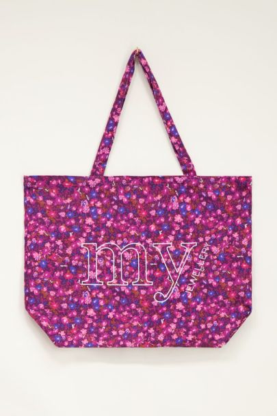 Paarse shopper met roze bloemenprint | My Jewellery