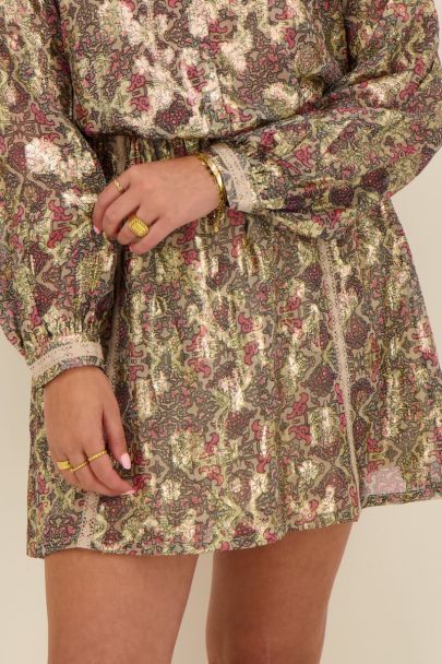 Gouden jacquard rokje met multikleur print