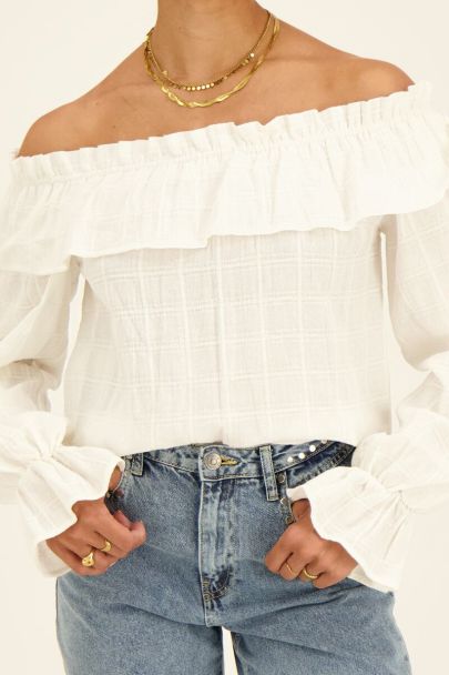 Witte off-shoulder top met ruffles